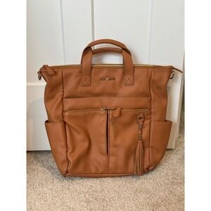Lily Jade Camel Vegan Leather Convertible Diaper Bag Backpack Tote Messenger